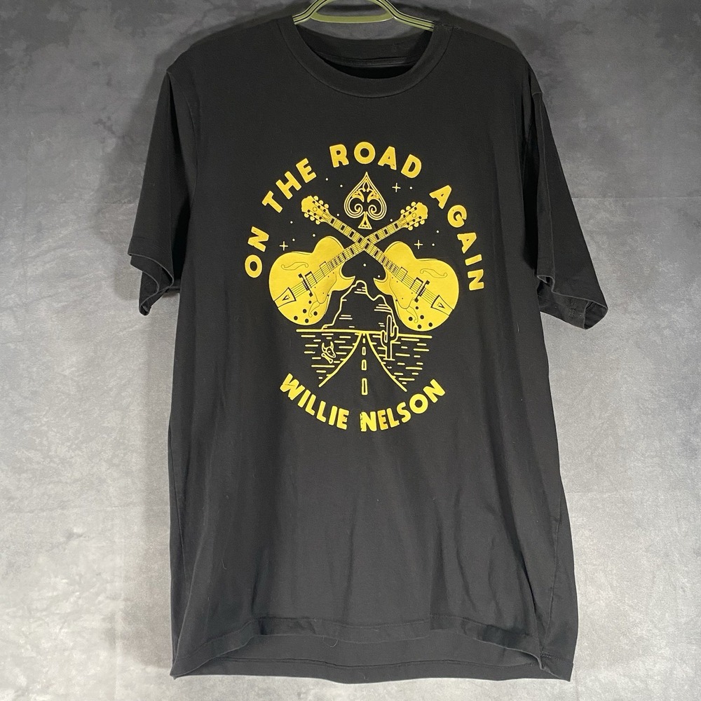 Willie Nelson 'On The Road Again' Short Sleeve Black T-Shirt Size L